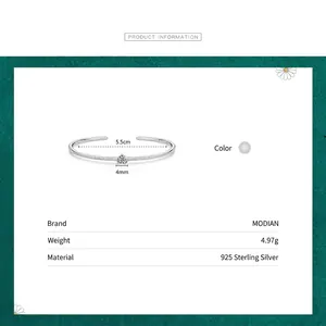 Minimalist S925 sterling silver open bangle featuring a round brilliant zircon stone