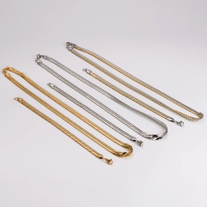 Flat dragon-weave 7.5mm stainless steel necklaces in gold, silver and two-tone finishes