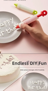 Detailed view of DIY silicone icing pen with 4 nozzles for cake and chocolate decorating
