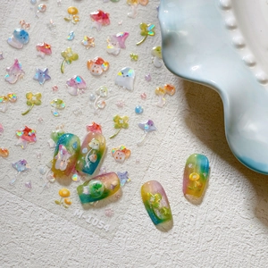 Adesivi per unghie 3D M-1054 con motivi a fungo e finitura glitterata iridescente