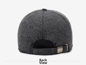 Rear view of dark grey baseball cap showing textured fabric and adjustable metal buckle