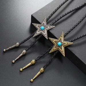 Retro punk star bolo tie set with turquoise stone in silver and bronze finishes