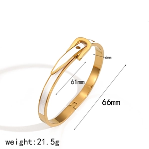 Bracelet boucle de ceinture doré chic avec incrustation blanche, style minimaliste de 6 mm