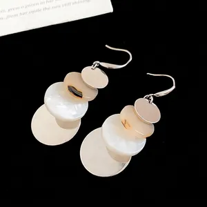 Minimalist geometric acrylic round disk earrings with layered resin and metallic elements