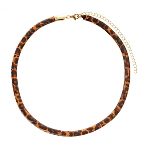 Flat leopard print snake chain choker with gold clasp and adjustable extension chain