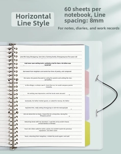 Detail of 8mm ruled loose-leaf paper refill with 5-color index tabs and frosted cover