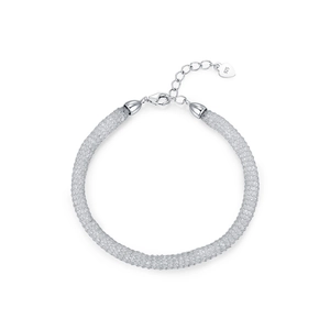 Sparkling S925 sterling silver mesh bracelet featuring fine crystals and heart charm