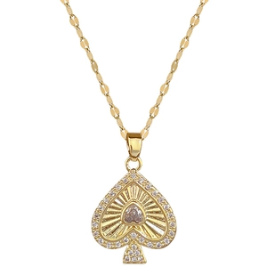Luxurious gold titanium steel necklace with sparkling heart pendant on white background