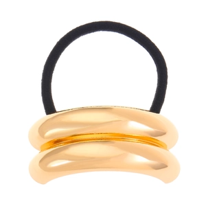 Retro geometric gold metal hair tie with double layer arc design on elastic band