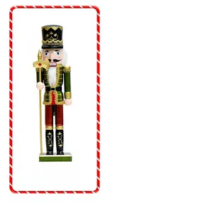 38cm wooden nutcracker soldier with gold axe and classic red and green uniform