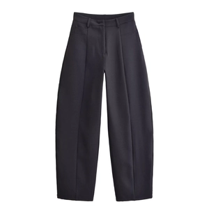 Pantalon noir taille haute pour femme en tissu tissé, style décontracté chic et minimaliste