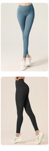 Detail von High-Waist-Yoga-Leggings in Blau und Schwarz für Hebe- und Formeffekt