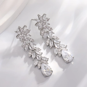 Baroque lupine drop earrings with silver tassels and pear-shaped cubic zirconia