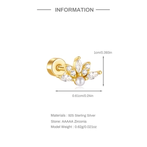 Detail of 925 sterling silver screw back earring with gold plating and cubic zirconia