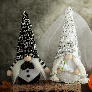 Wedding Gnome Plush Dolls Mr And Mrs Bride And Groom Nordic Rudolph Faceless Doll With Sequined Hat Lace Veil For Home Decor