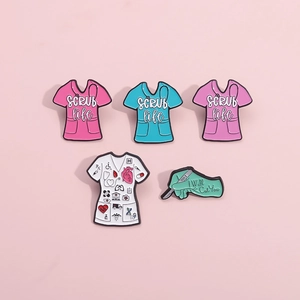 5-piece set of cartoon medical enamel pins featuring scrub life and surgical designs