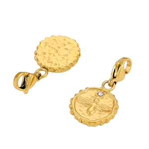 Golden bee pendant with white zircon and lobster clasp featuring hammer textured finish