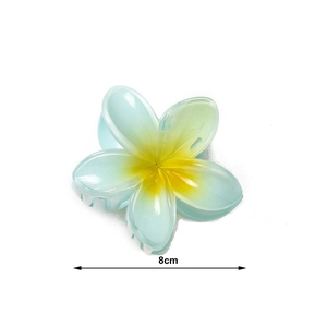 8cm Blue and Yellow Plumeria Flower Hair Claw Clip with Gradient Petal Design