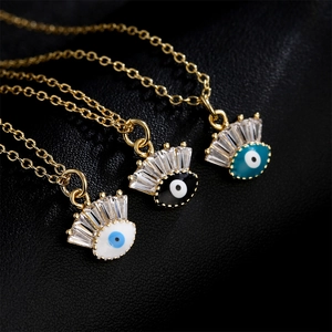 Evil Eye Pendant Necklace 18K Gold Plated Copper Cubic Zirconia Enamel Artistic Trendy Fashion Jewelry For Women