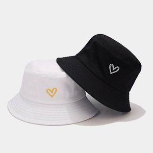 Chapeau Bob En Coton Rétro Avec Broderie Coeur Protection Solaire Respirant Extérieur Mode Unisexe