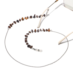 Tiger eye stone and silver chain eyewear strap with anti-slip silicone loops