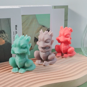 Three colorful cute dragon silicone molds for scented candles and resin crafts set