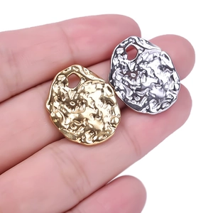 Irregular Hammer Texture Pendant 304 Stainless Steel Lava Oval Shape For DIY Necklace Jewelry Making