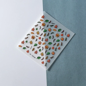 Stickers à ongles 5D en relief avec motifs de feuilles d'érable d'automne colorées