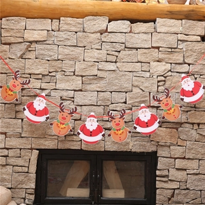 Detail of cartoon Santa and reindeer Christmas banner on a rustic stone wall background