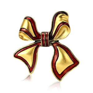 Elegant gold-plated red enamel bow brooch with a vintage aesthetic and polished finish