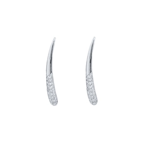 Elegant S925 silver stud earrings with vertical curved design and sparkling zircon pavé