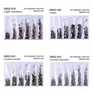 Flatback mixed size nail art crystals in Light Amethyst, Violet, Gold and Labrador tones