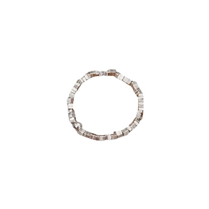 Minimalist silver geometric square bead elastic ring with a smooth silver accent bead