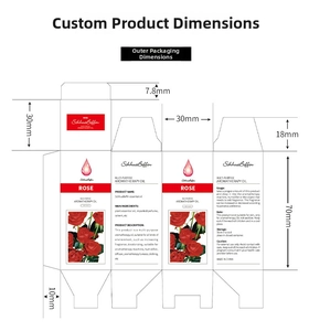Technical blueprint of 10ml rose essential oil packaging with precise measurements