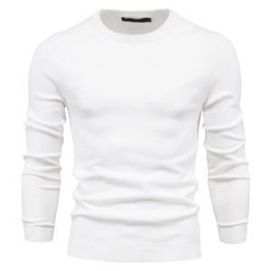 Detailed view of white knit sweater collar with precise stitching and size L label