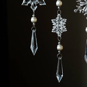 Transparent acrylic snowflake ornament with white pearl accents for Christmas tree decor