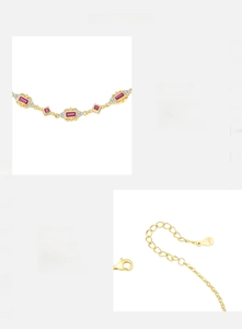 S925 sterling silver lobster clasp and adjustable chain with red zircon gemstone details