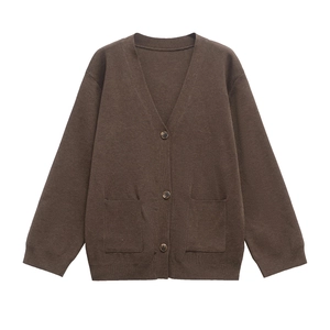Women V Neck Knit Cardigan Sweater Button Down With Pockets Long Sleeve Loose Casual Solid Color Autumn