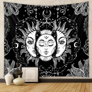 Sun And Moon Celestial Tapestry Wall Hanging Polyester Brushed Fabric Bohemian Mystery Astrology Decor Bedroom Home