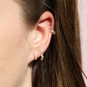 Elegant s925 silver needle gold hoop earrings set with sparkling zircon in a multi-piercing style