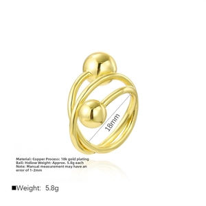 Detail of 18k gold plated triple layer ring showing hollow wire ball and 18mm inner diameter