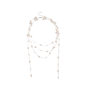 Elegant multi-layer tassel pearl necklace with silver chain for a French vintage style