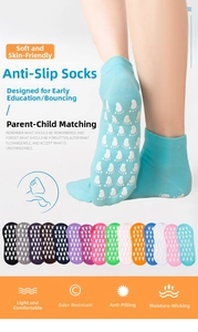Close-up of non-slip grip soles on cotton socks available in 16 vibrant colors