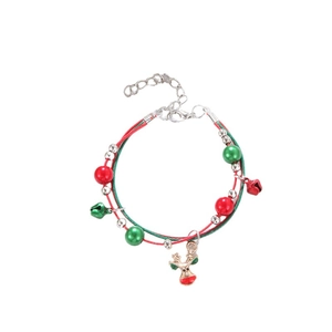 Christmas reindeer charm bracelet with red and green beads and silver bells
