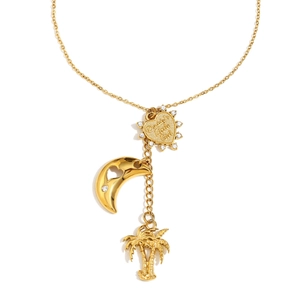 Collana in acciaio inossidabile placcato oro 18K con ciondoli palma e cuore da donna