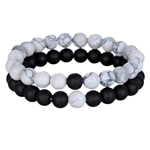 Tiger eye and white turquoise beaded bracelet set with matte black stones in 8mm round beads