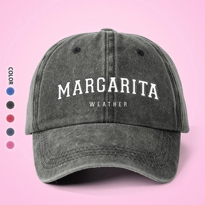 Vintage charcoal grey MARGARITA WEATHER embroidered washed canvas baseball cap in various colors