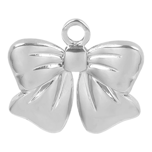 Detailed view of a silver 304 stainless steel bow pendant with a polished finish