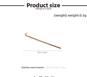 Detail of 25mm gold stainless steel flat head pins with weight and size specifications