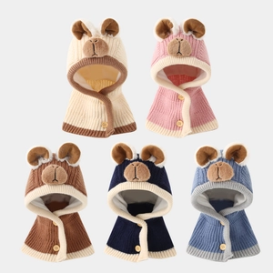 Bambini Inverno Maglia Sciarpa Con Cappuccio Cappello Orecchie Di Orso Foderato In Pile Caldo Antivento Scaldacollo